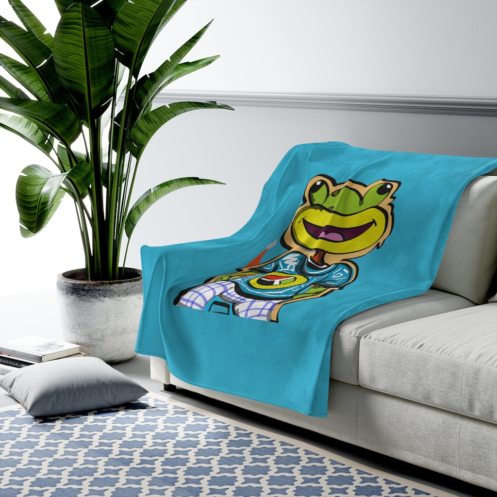 Fishy Frog Peace! Velveteen Plush Blanket