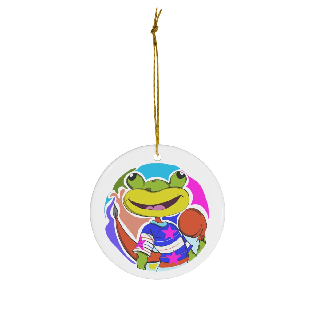 Fishy Frog Signature Round Ceramic Ornament