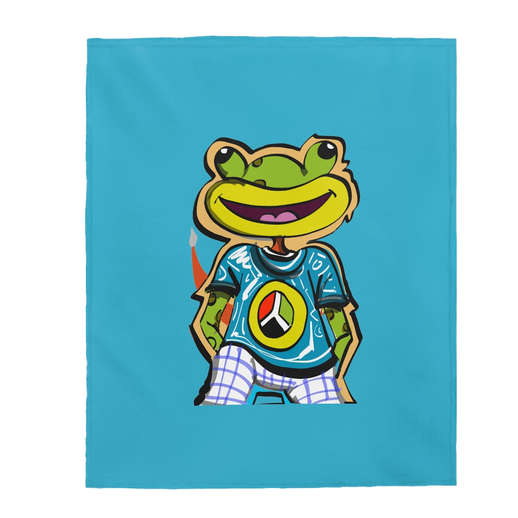 Fishy Frog Peace! Velveteen Plush Blanket